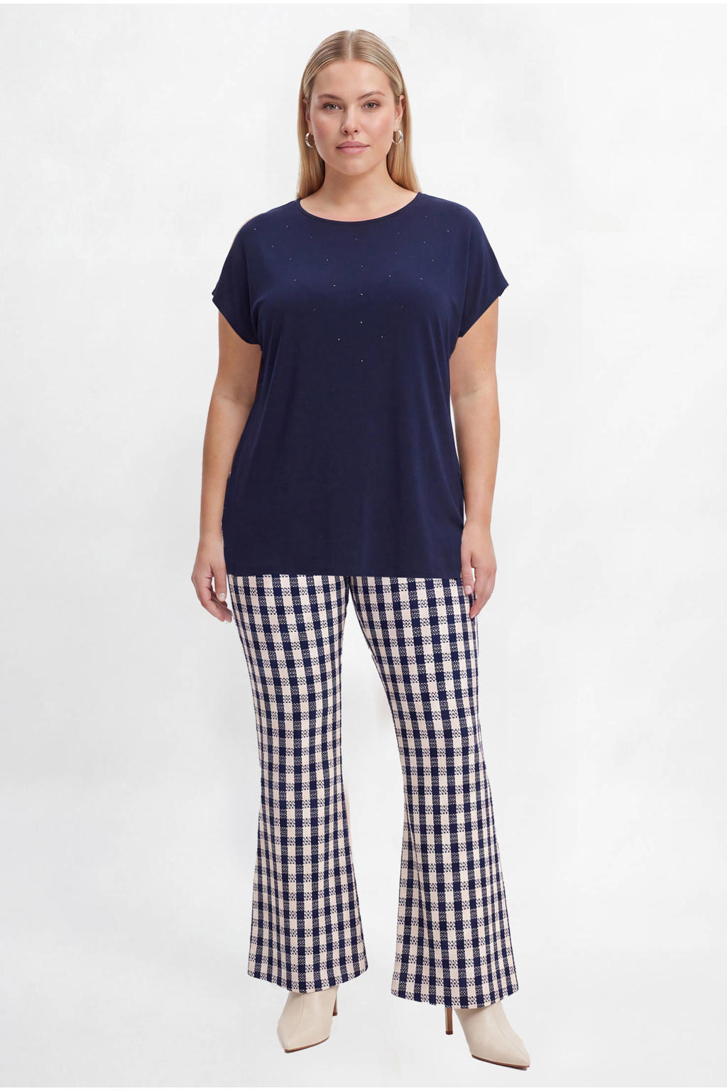 YOEK geruite flared broek Plus Size - blauw