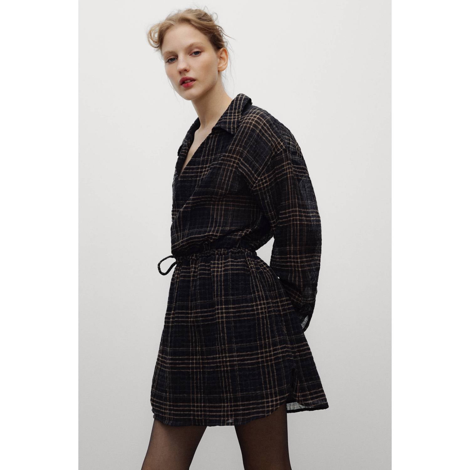 The New Society geruite mini jurk zwart bruin