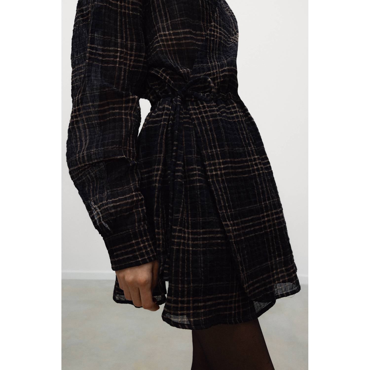 The New Society geruite mini jurk zwart bruin