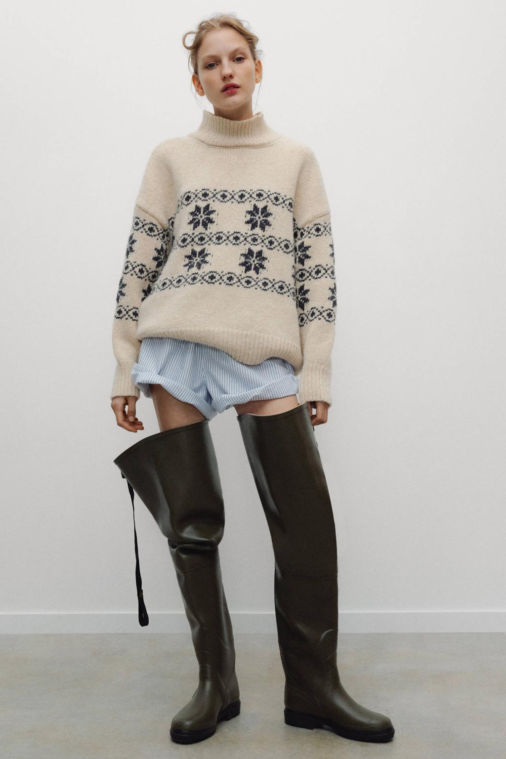Beige en zwarte dames The New Society trui en wol met lange mouwen