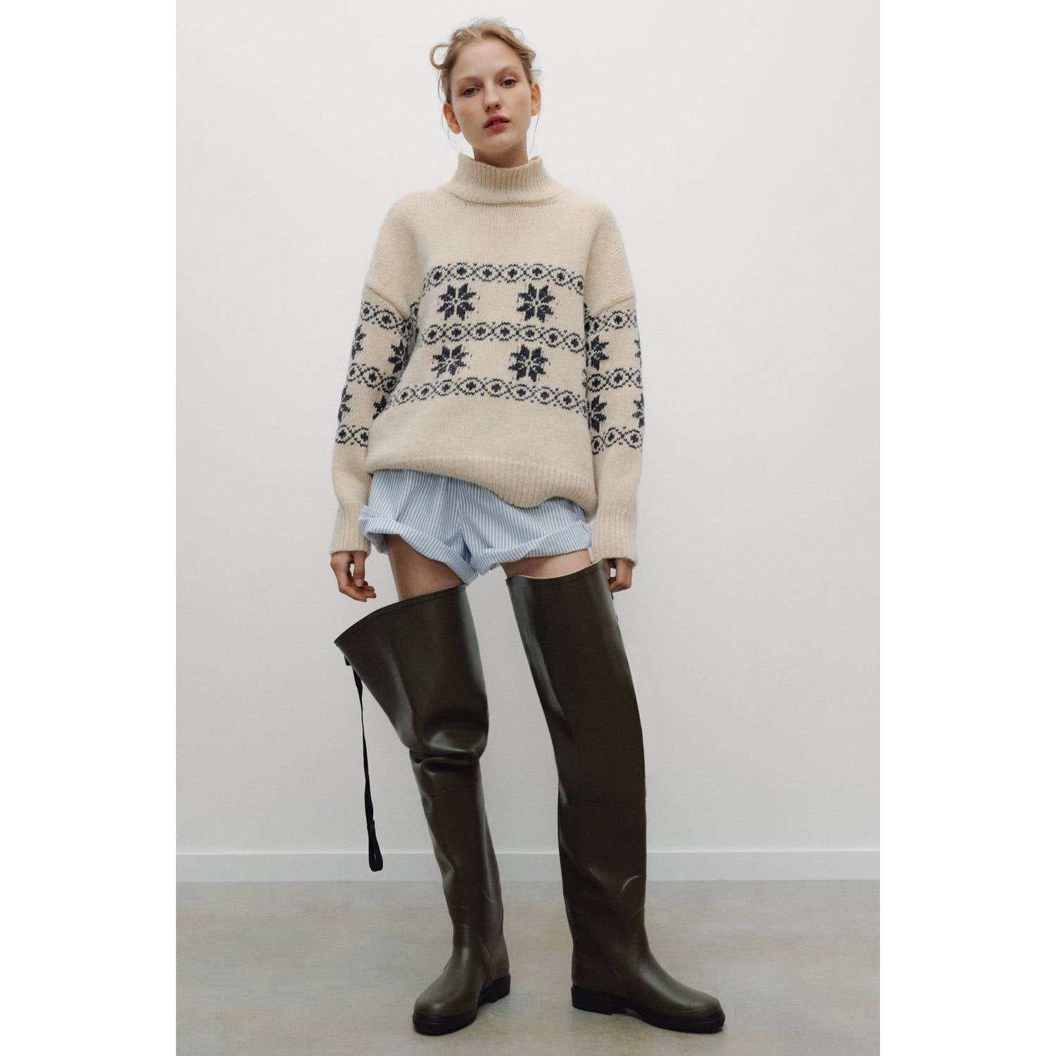 The New Society trui met print en wol beige zwart
