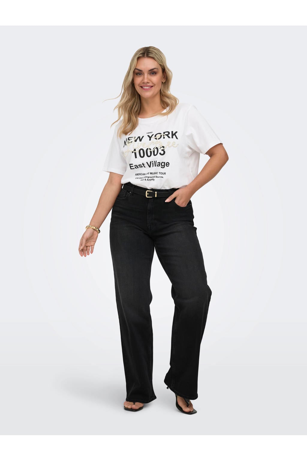 ONLY CARMAKOMA Carjulles reg wide leg dnm tai box jeans - zwart