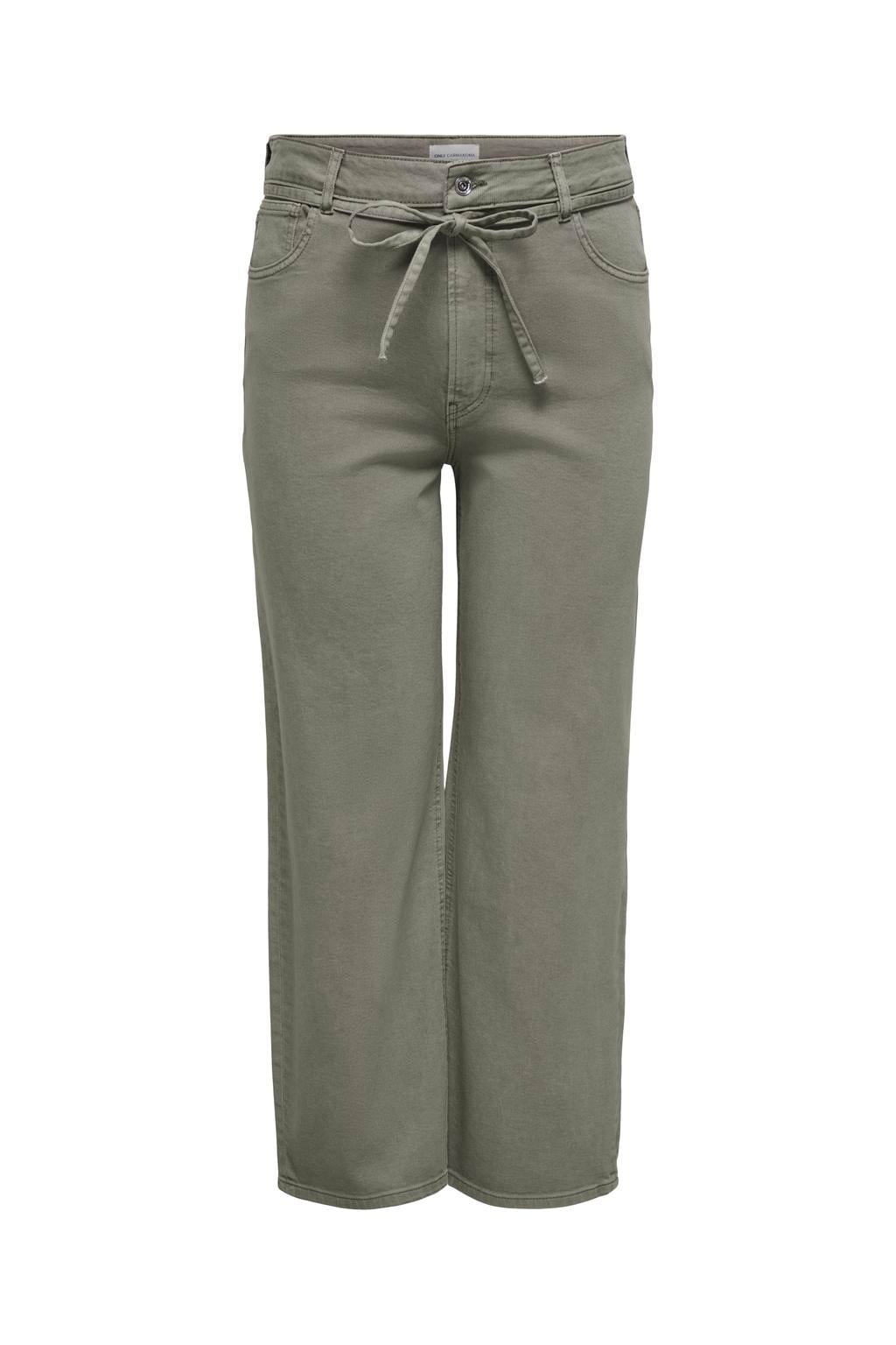 Groene dames ONLY CARMAKOMA Cargianna Mw Straight Color Dnm Plus Size straight leg jeans met rits- en knoopsluiting en effen