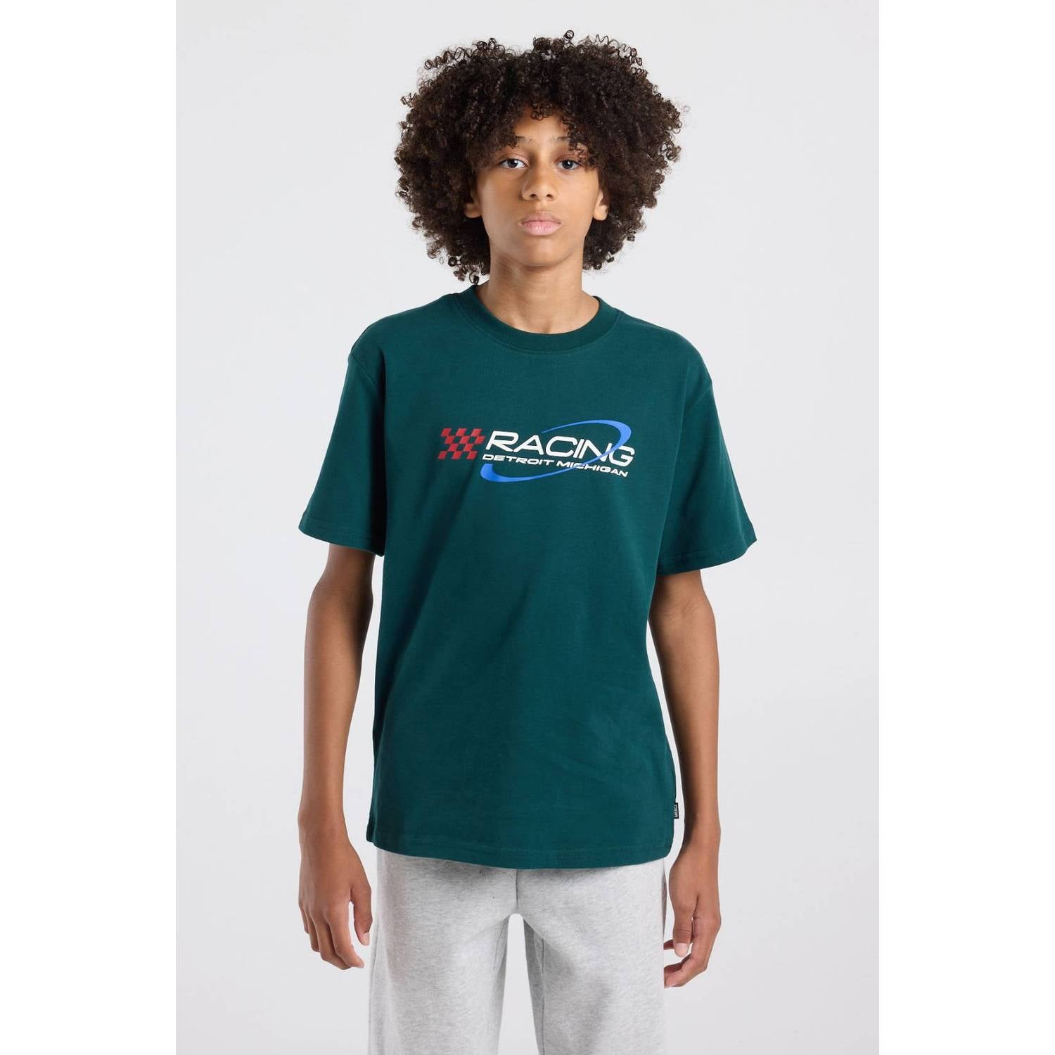 America Today T-shirt met tekst petrol