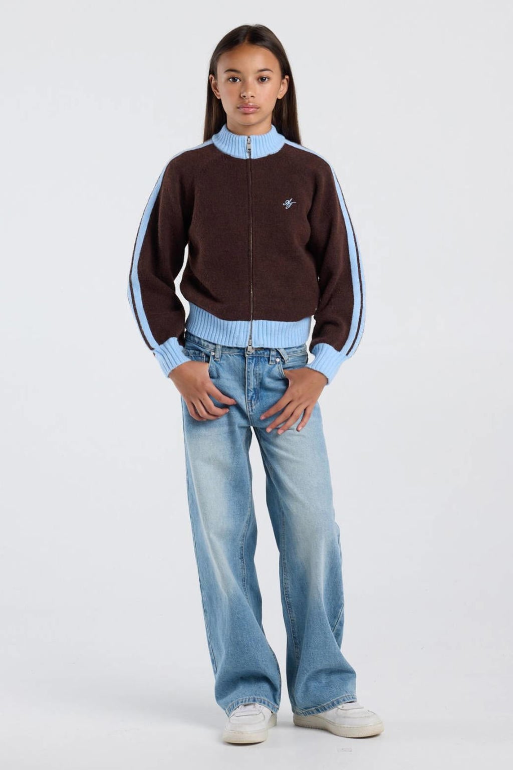 America Today gebreid vest - donkerbruin/lichtblauw