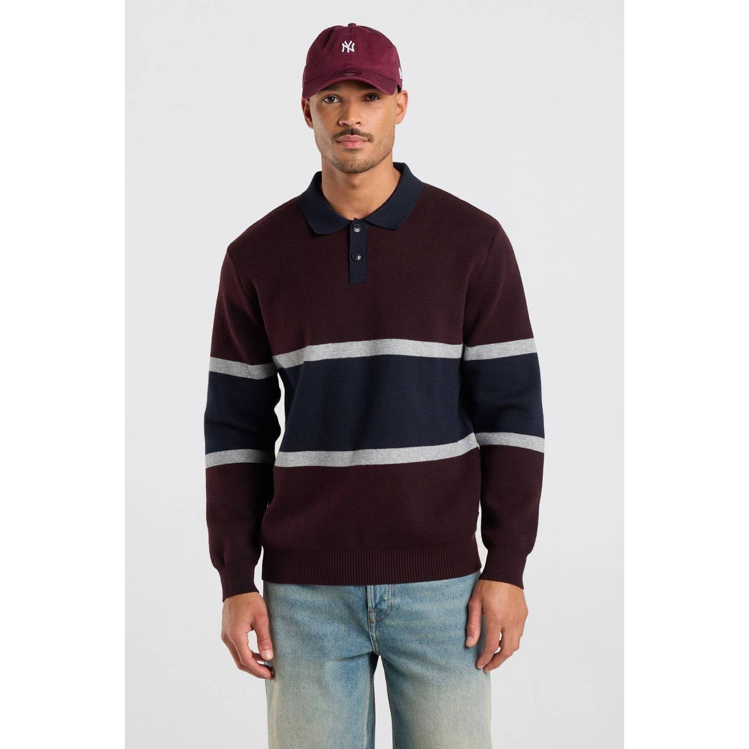 America Today oversized gebreide gestreepte trui donkerrood