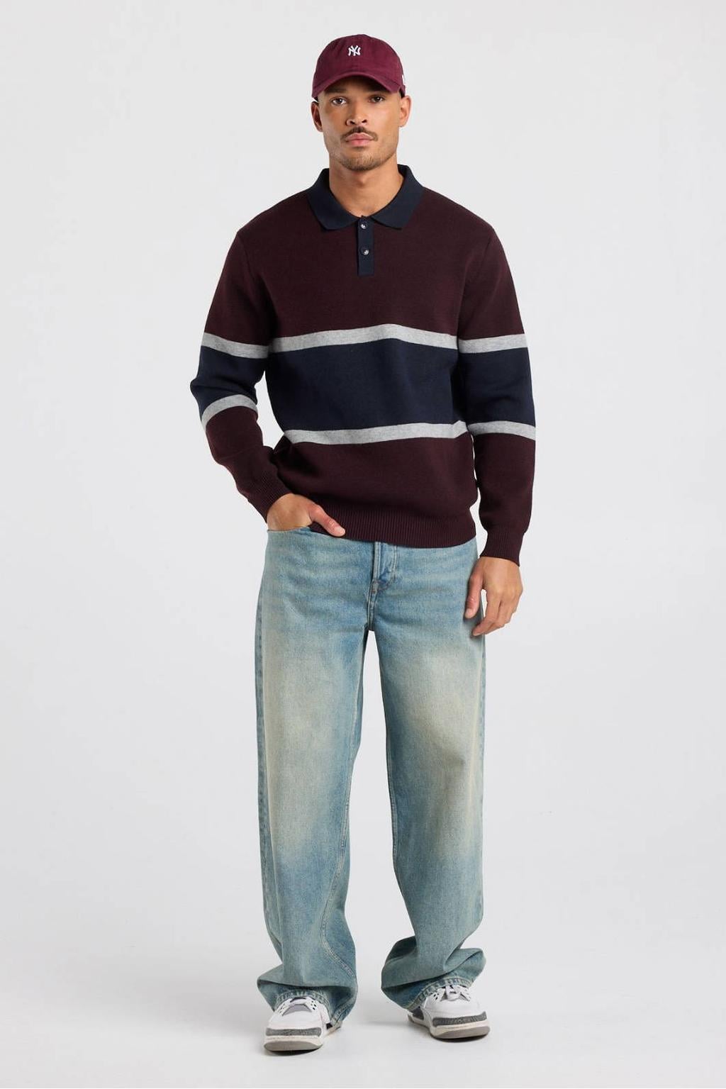 America Today oversized gebreide gestreepte trui - donkerrood