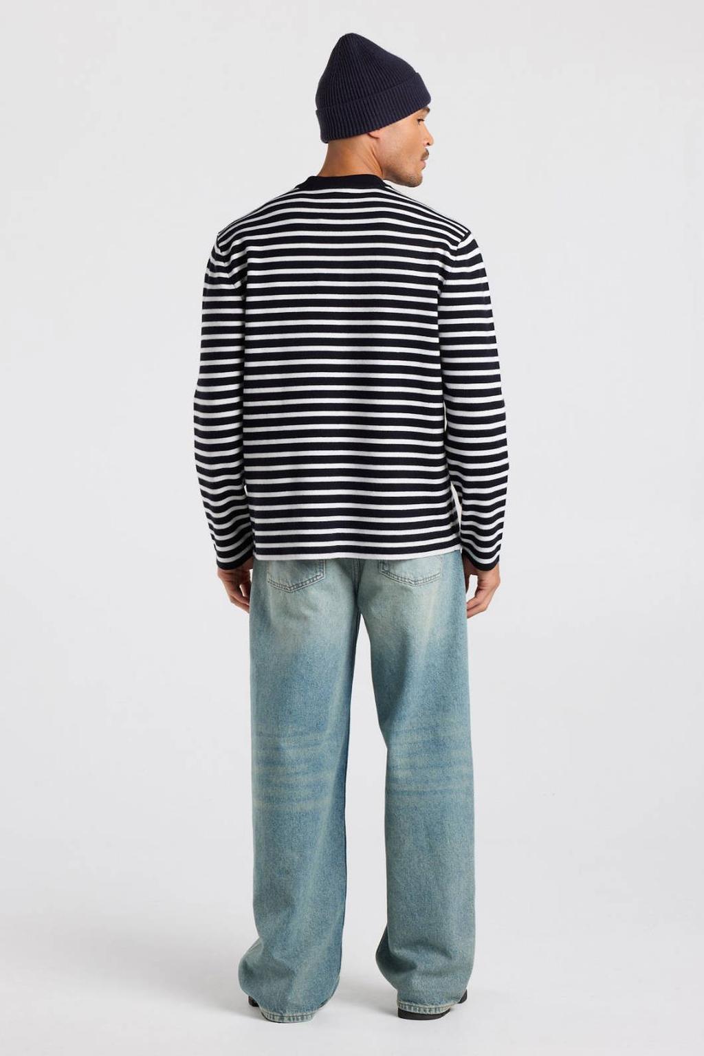 America Today relaxed fit gestreepte gebreide trui - donkerblauw/wit