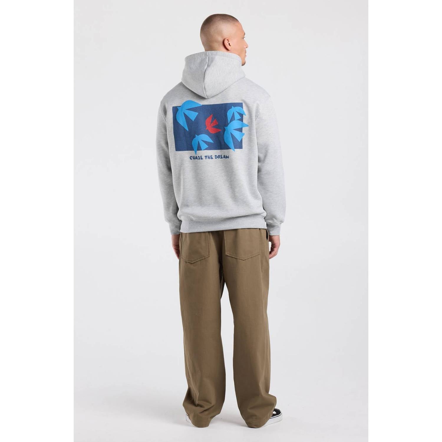 America Today relaxed fit hoodie met backprint light grey