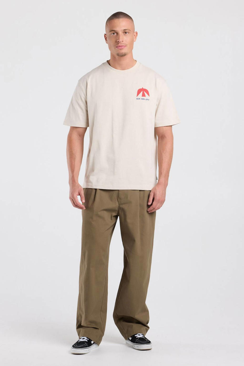 America Today relaxed fit T-shirt met backprint - beige