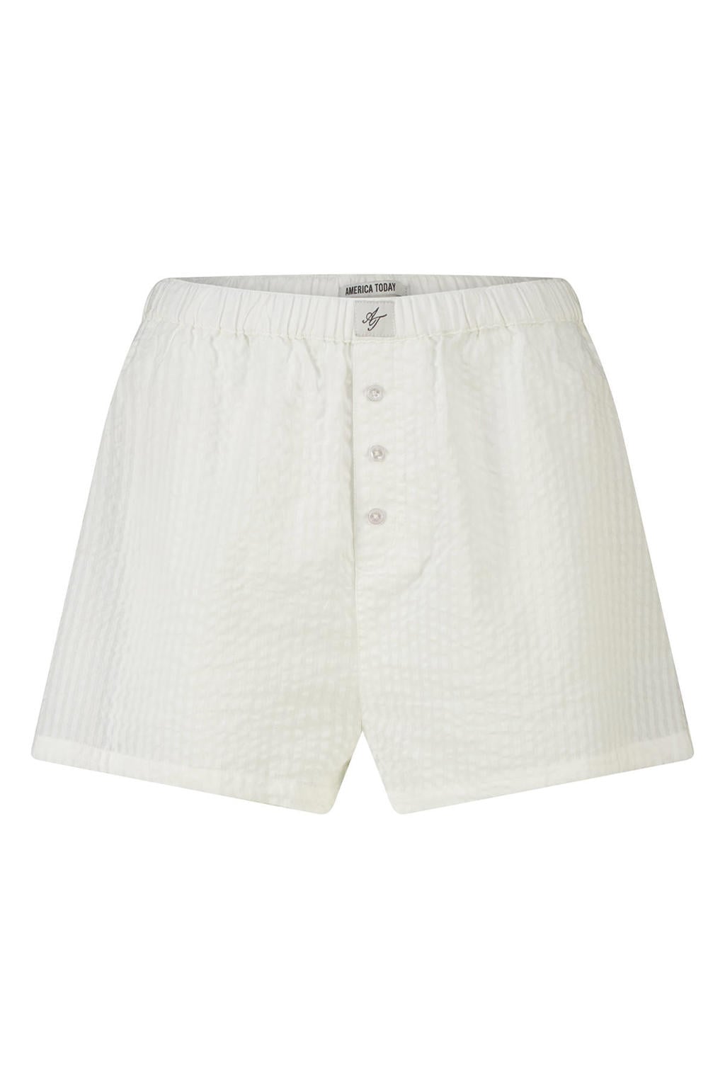 Ecru dames America Today seersucker pyjamashort van katoen met elastische tailleband