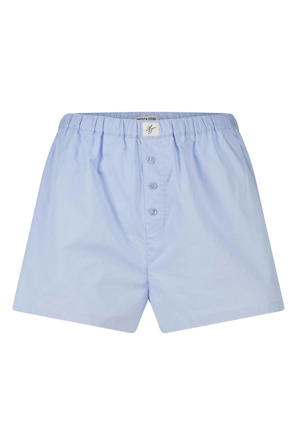 Blauwe dames America Today pyjamashort van katoen met elastische tailleband en effen