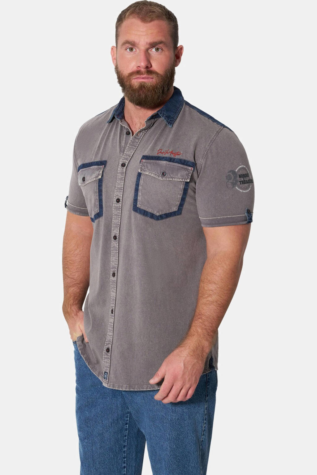 Jan Vanderstorm overhemd Plus Size - grijs