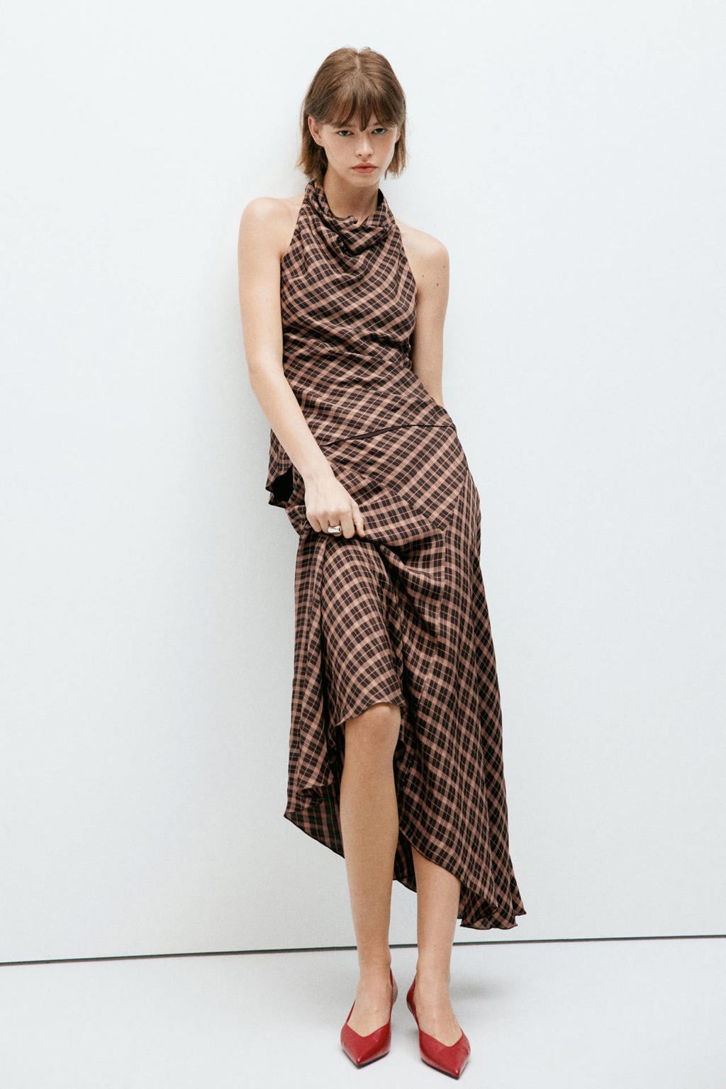 Mango geruite top - bruin