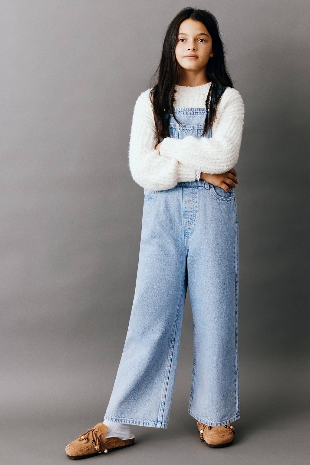 Mango Kids denim straight leg tuinbroek - medium blue denim