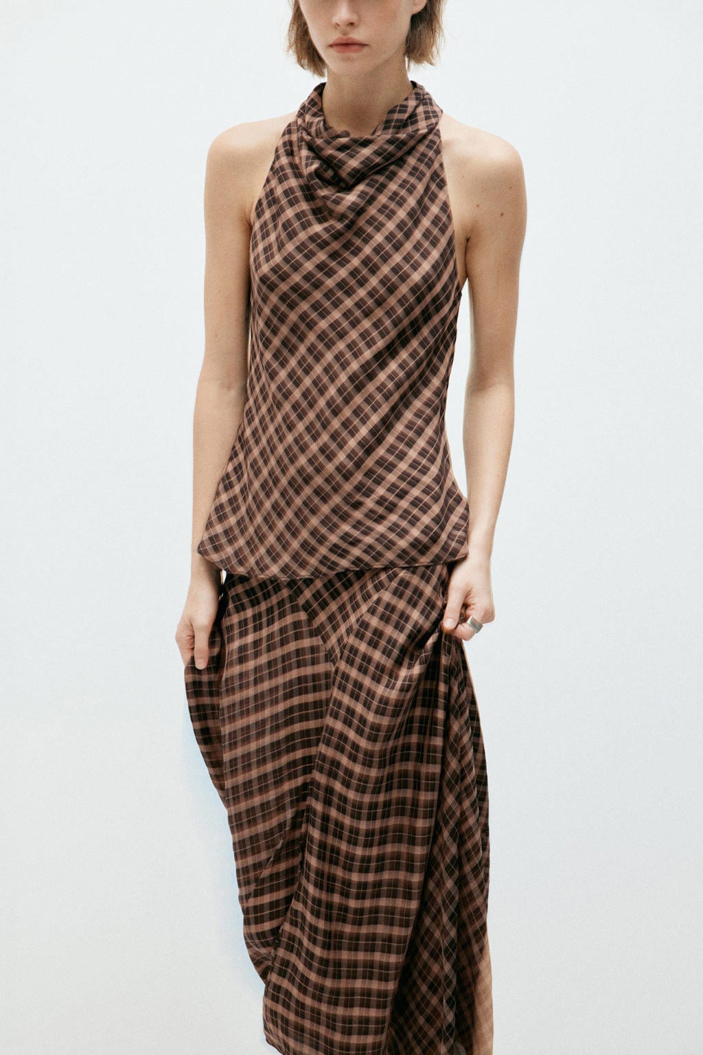 Bruine dames Mango geruite midi rok gemaakt van viscose en met ritssluiting