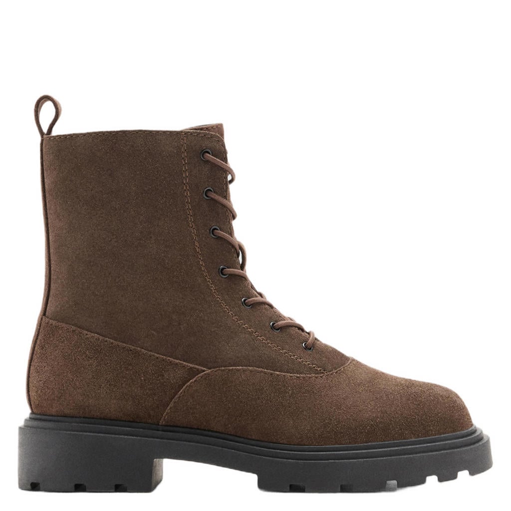 Donkerblauwe meisjes Mango Kids suède enkelboots met profielzool -