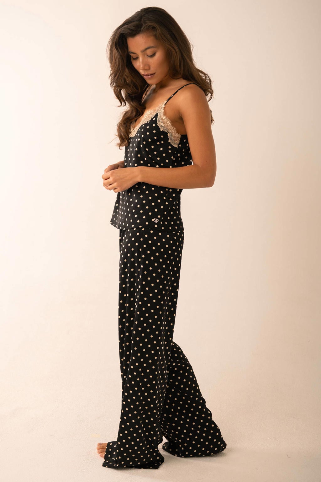Sam Friday satijnlook pyjamatop - zwart/wit