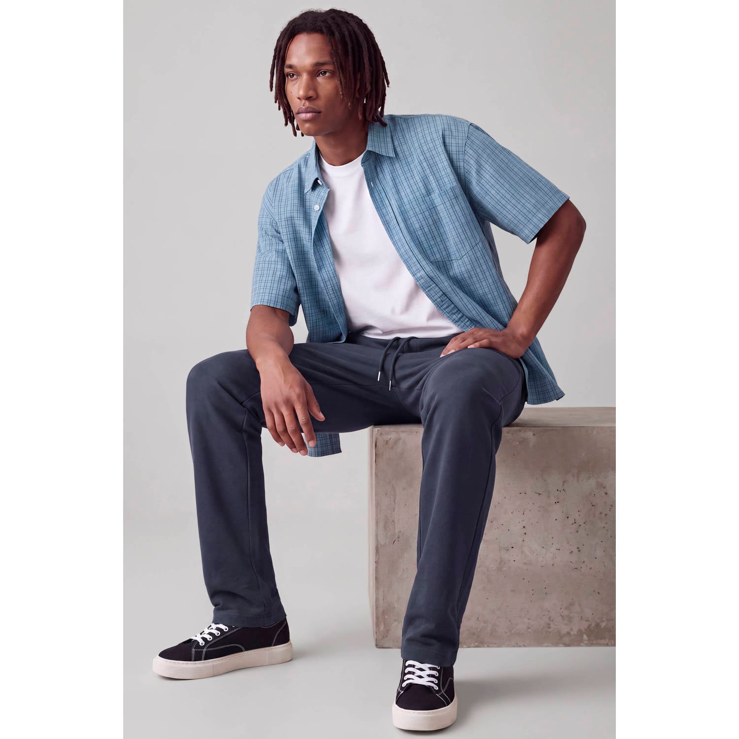 JACK & JONES PANTS STUDIO relaxed fit gebreide joggingbroek donkerblauw