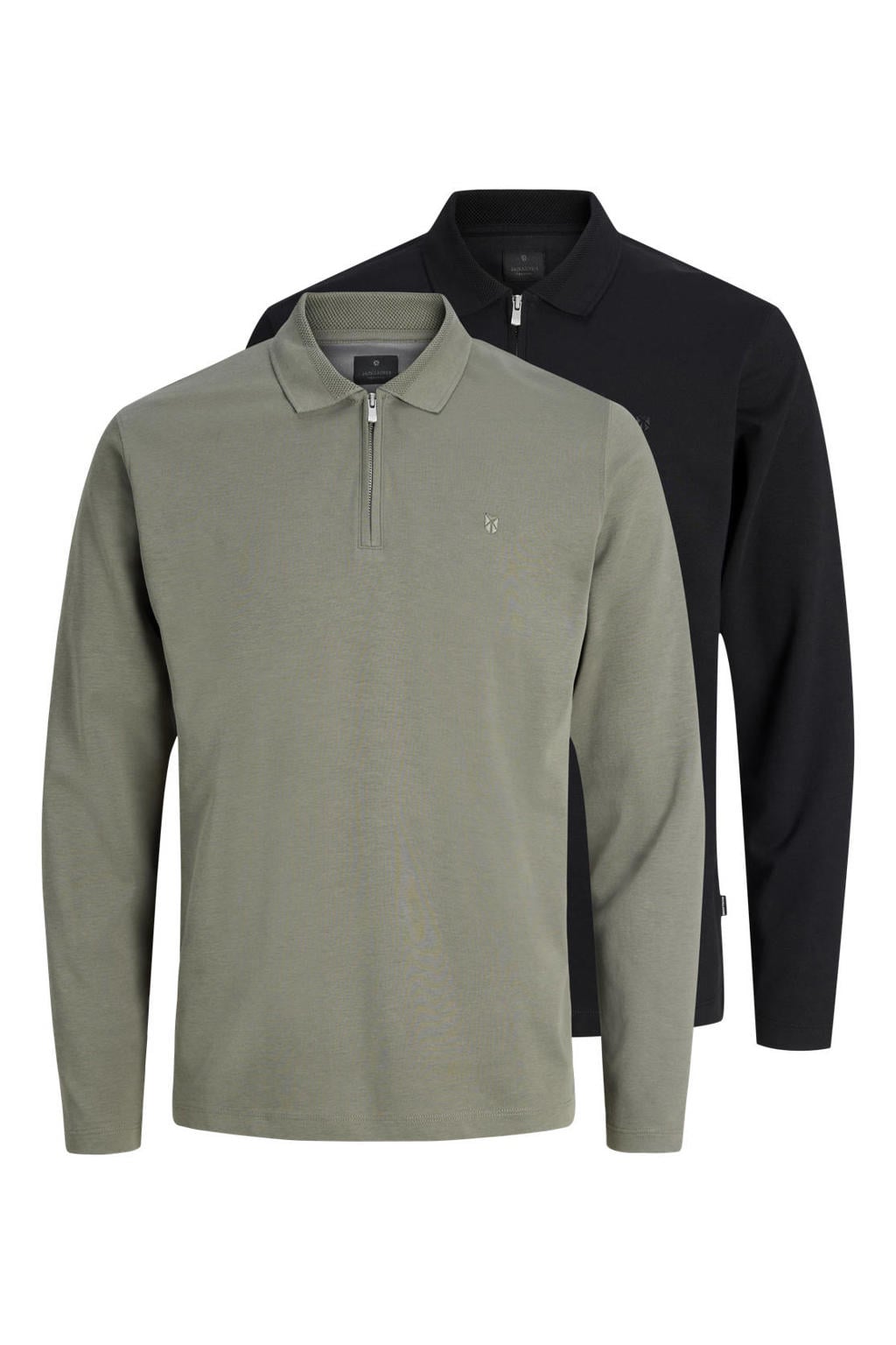 JACK & JONES PREMIUM regular fit polo's - zwart/smokey olive (set van 2)