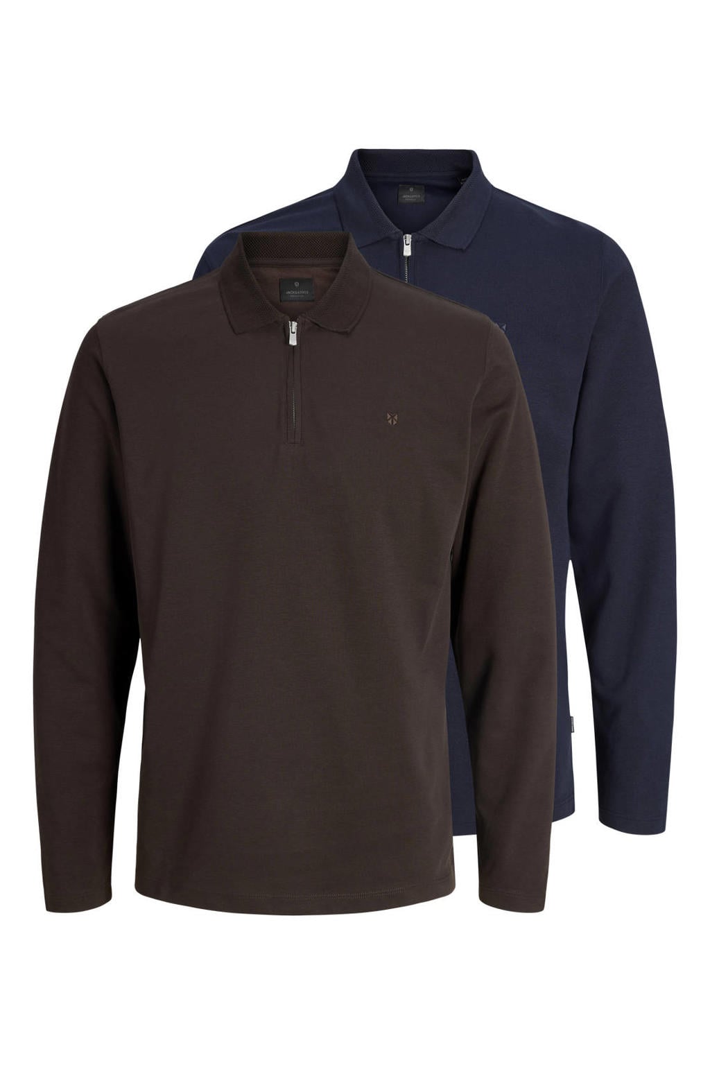 JACK & JONES PREMIUM regular fit polo's - chocolate torte/night sky (set van 2)
