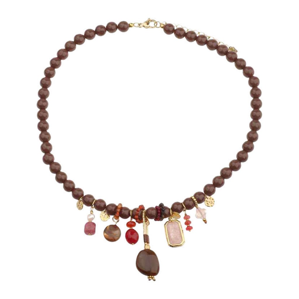 By Jam Gioielli kralenketting met bedels bruin