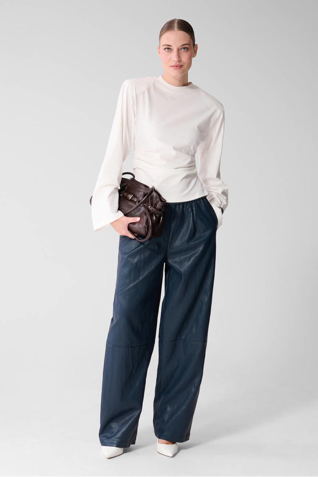 Shoeby imitatieleren barrel broek - donkerblauw