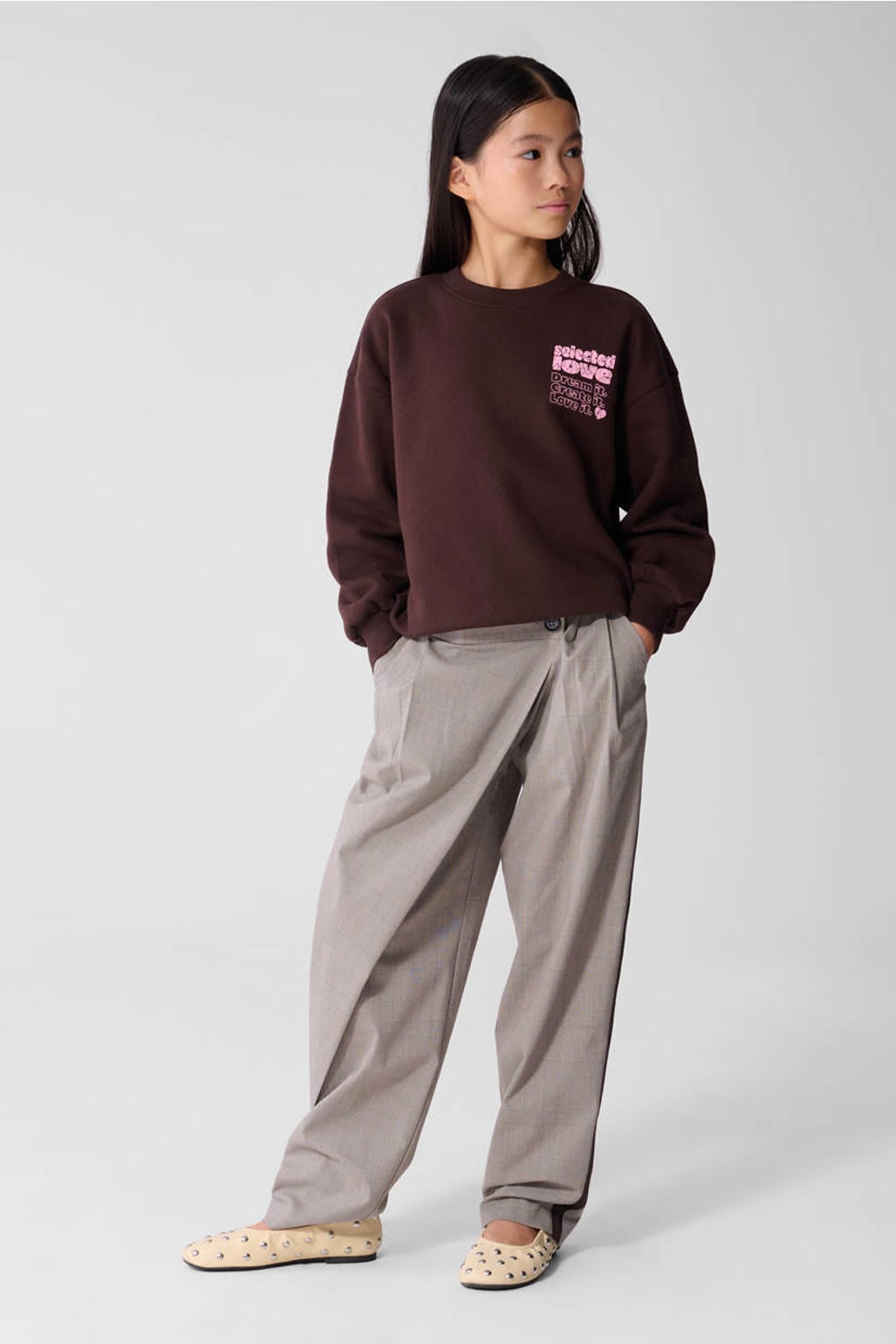 Shoeby oversized sweater met backprint - donkerbruin