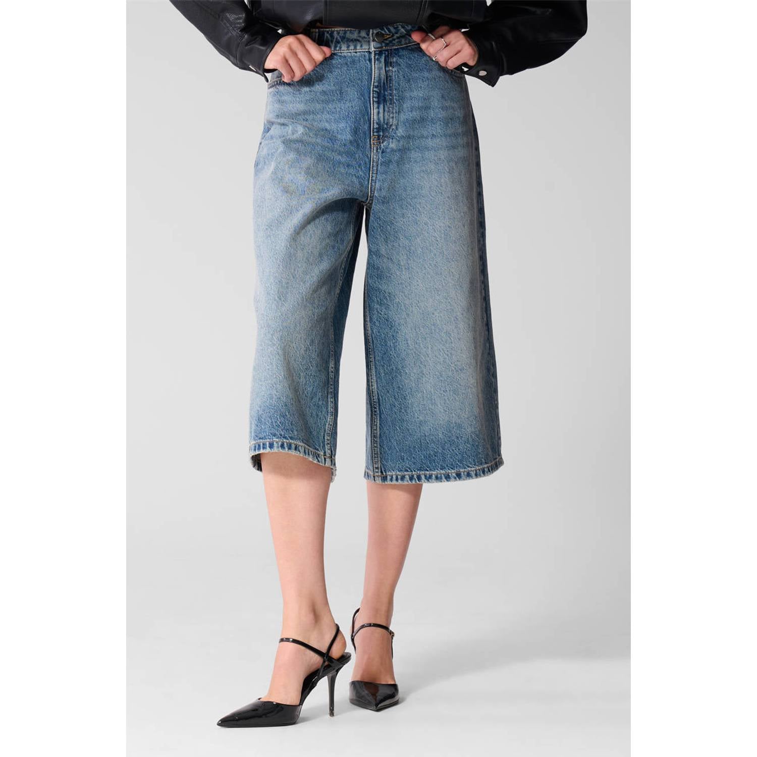 Shoeby wide leg bermuda short donkerblauw denim