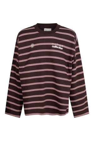 oversized gestreepte sweater met backprint - bruin/roze/offwhite