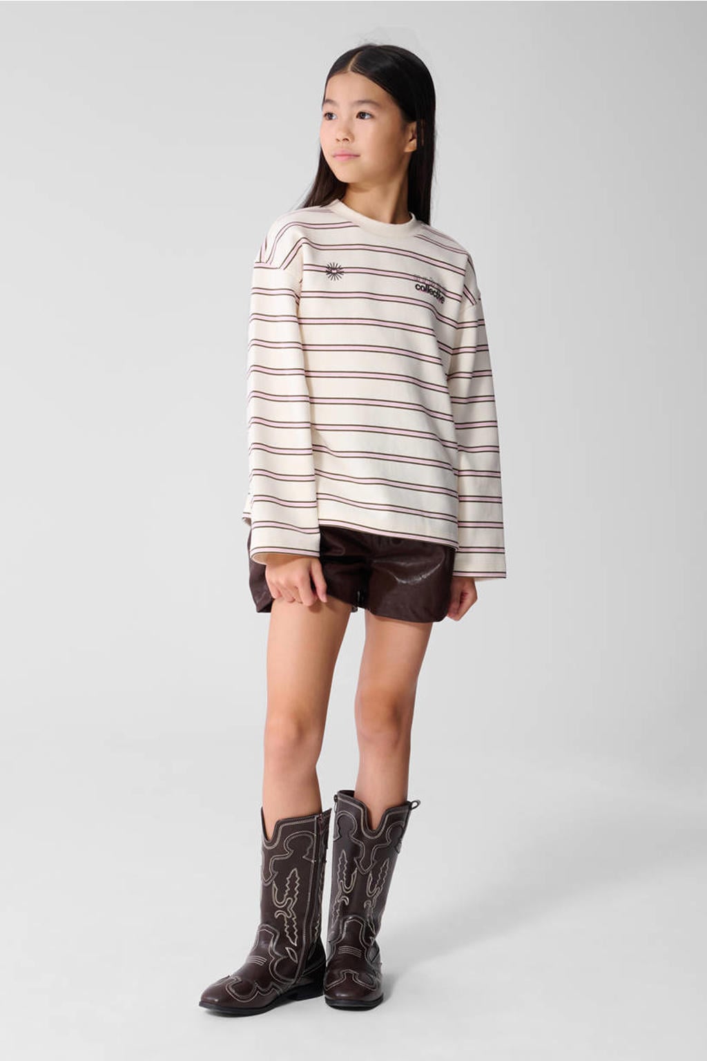 Shoeby gestreepte sweater met backprint - offwhite/roze/paars