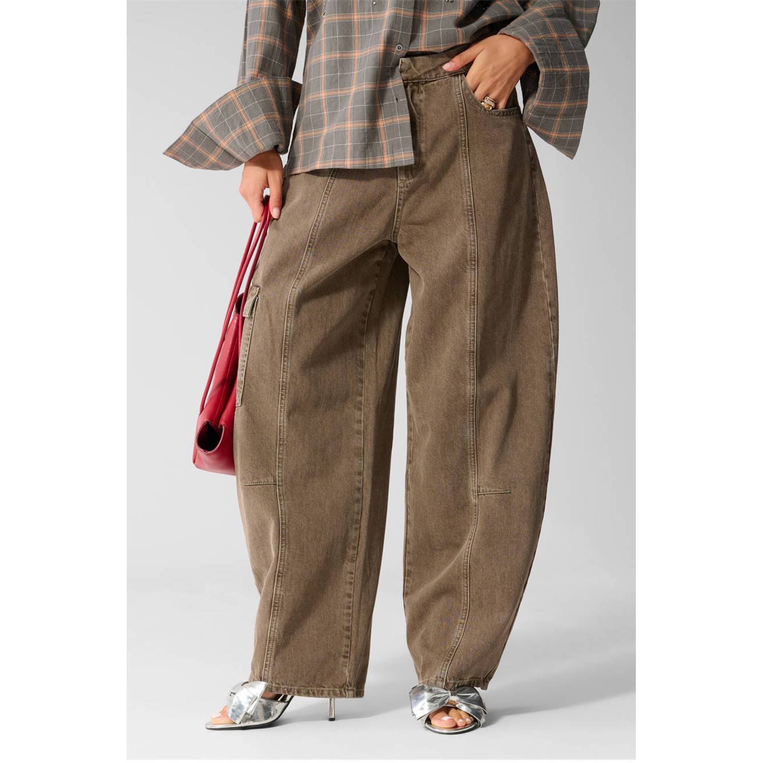 Shoeby high barrel jean groen