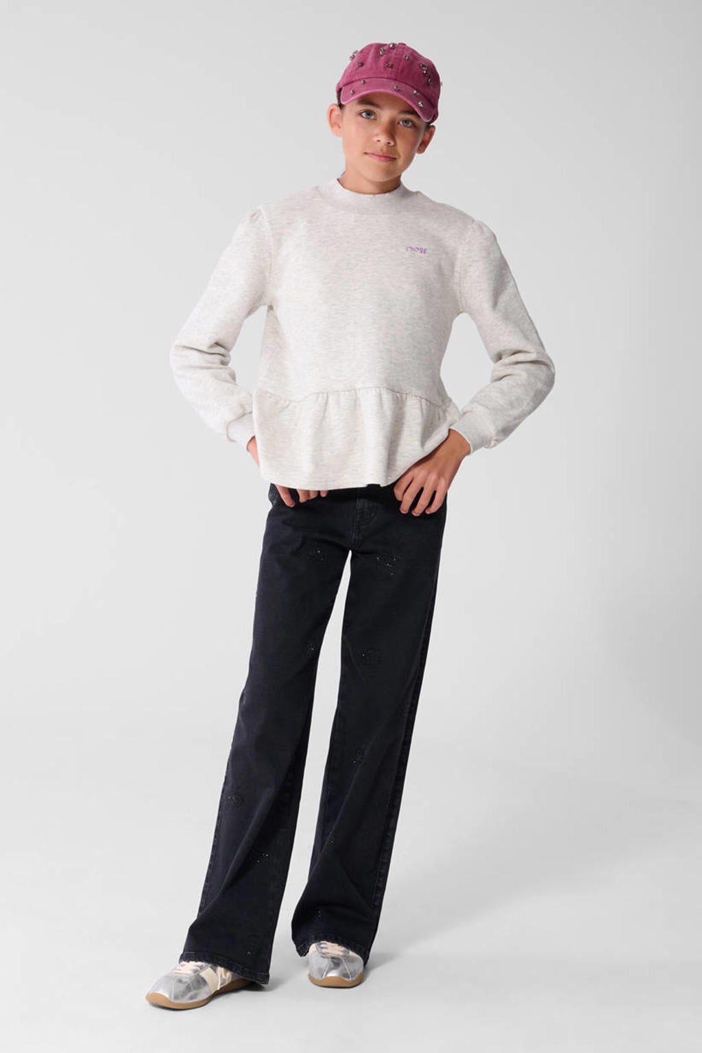 Shoeby aansluitende sweater met ruches - lichtgrijs