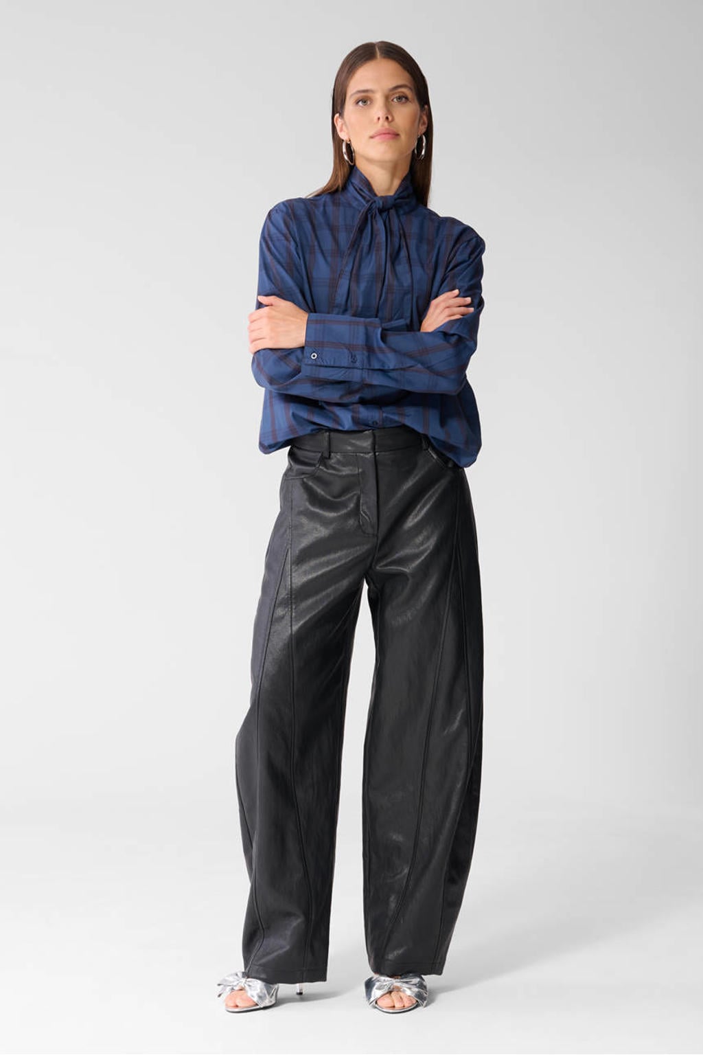 Shoeby imitatieleren wide leg broek - zwart