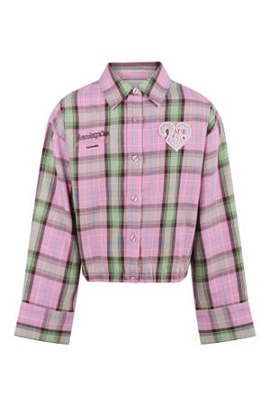 getailleerde geruite blouse - lichtroze/groen