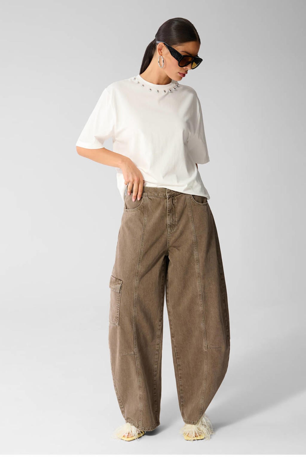 Shoeby T-shirt met studs - ecru