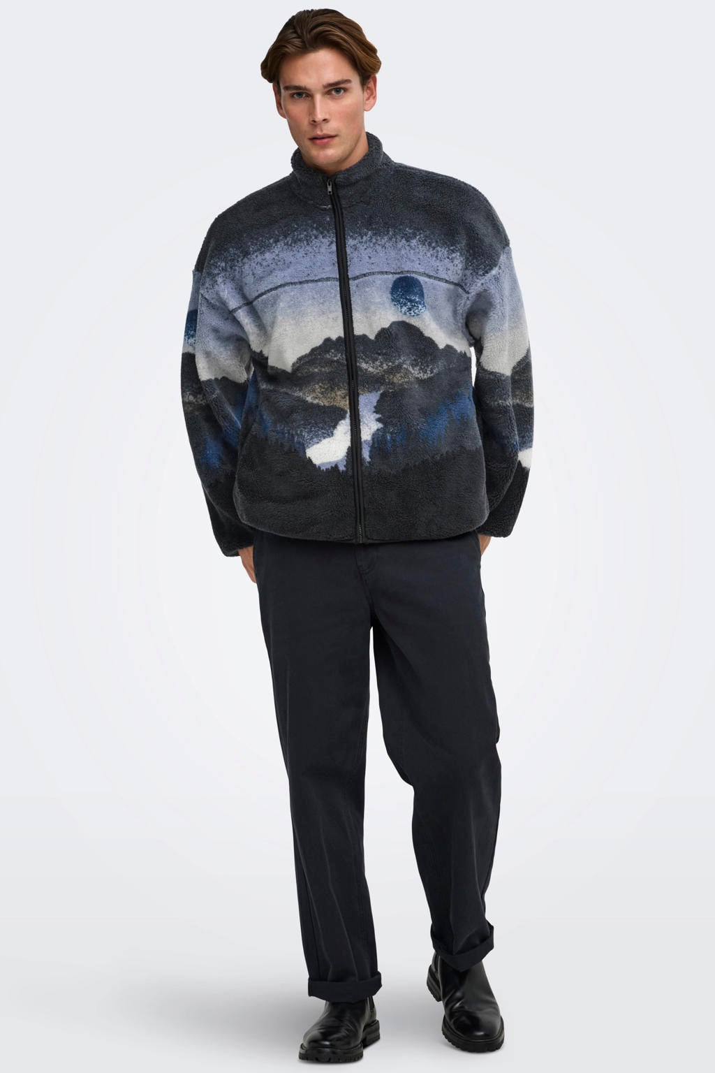 ONLY & SONS fleecevest met print - donkerblauw
