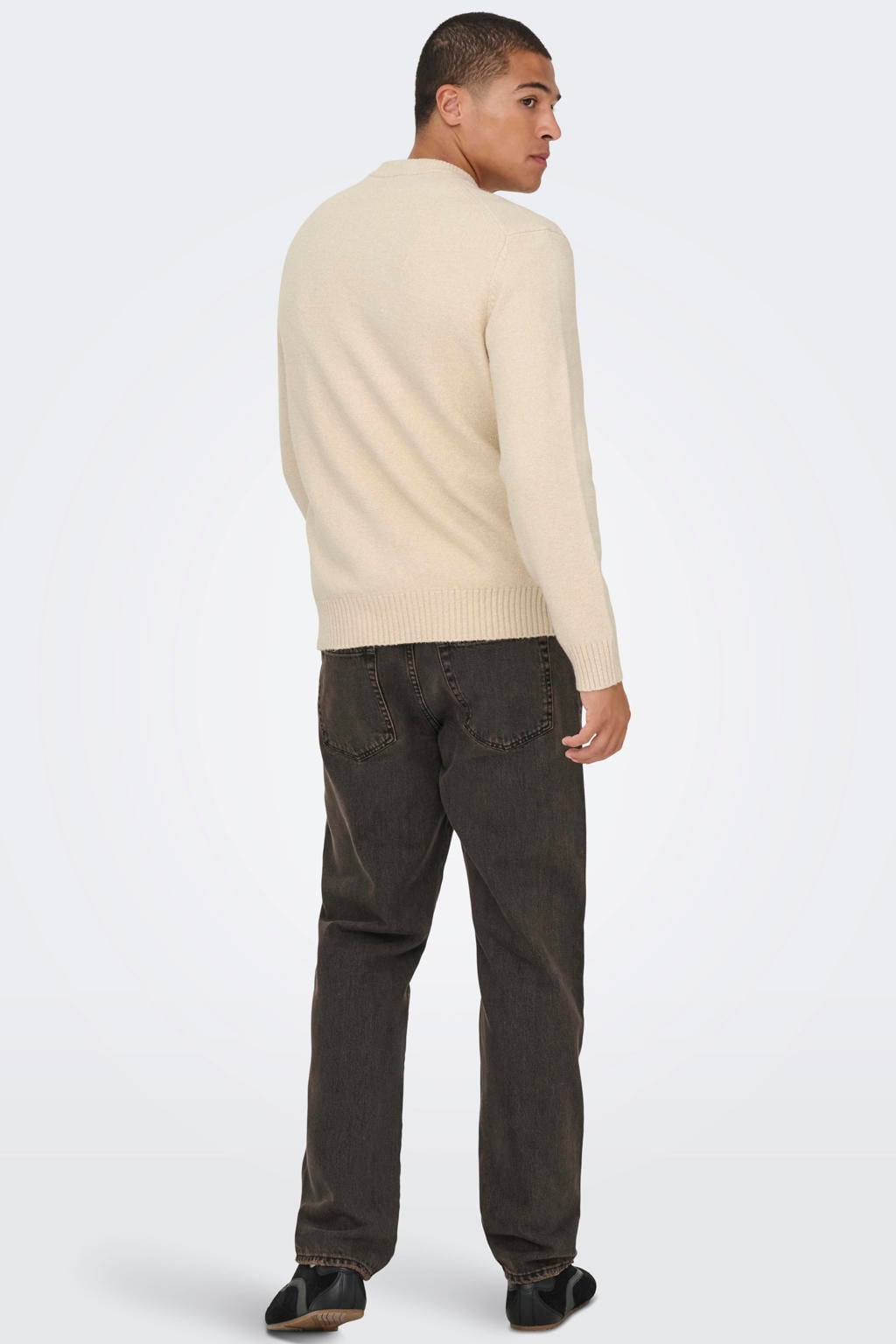 ONLY & SONS regular fit gebreide trui met wol - oatmeal