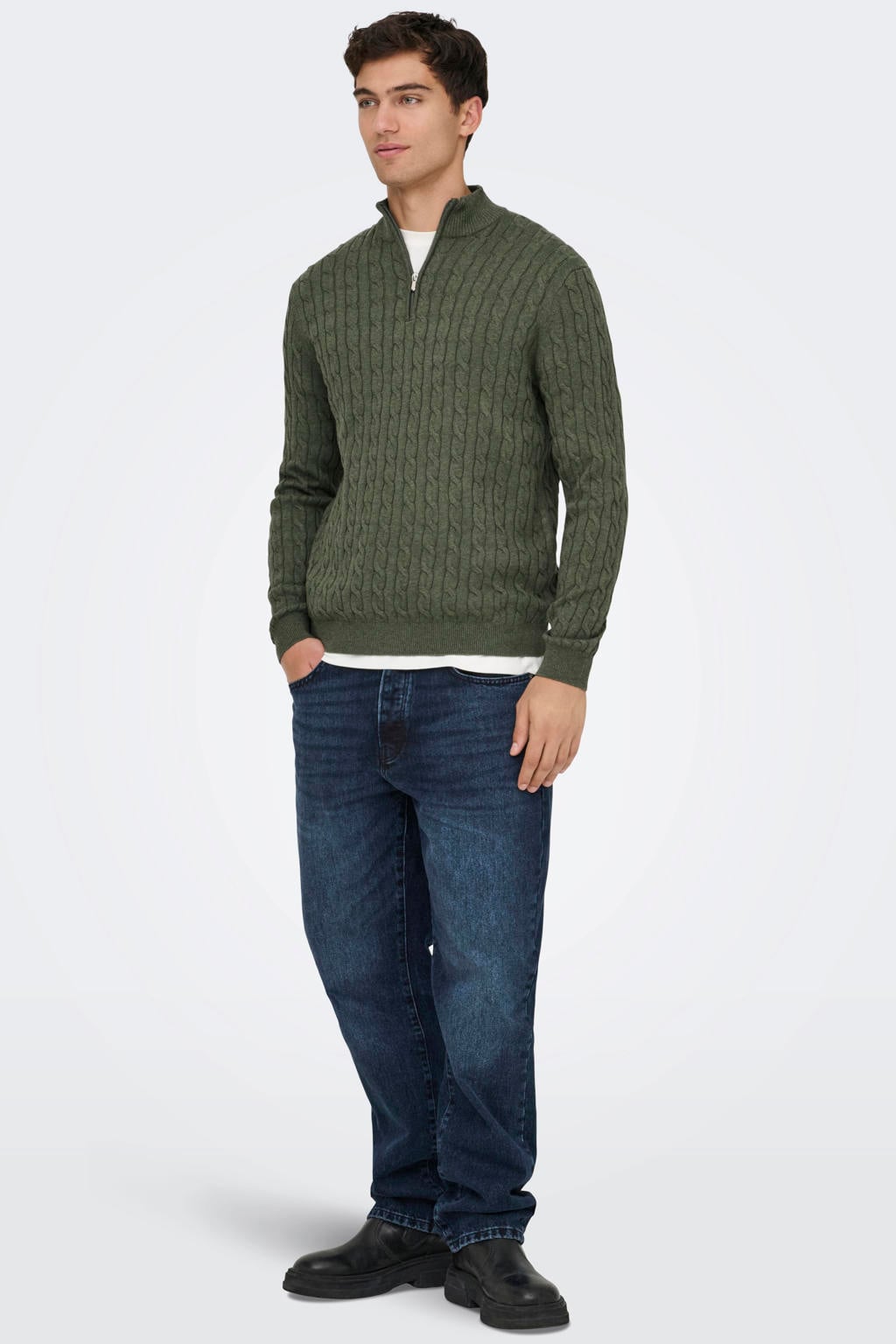 ONLY & SONS regular fit gebreide trui met kabels - castor gray