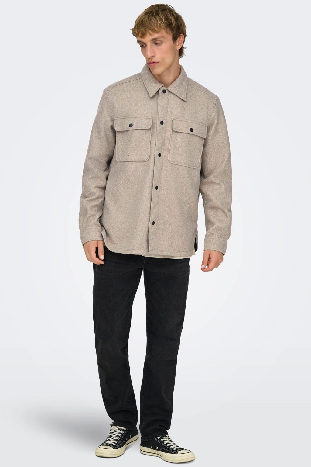 ONLY & SONS regular fit overshirt - chinchilla