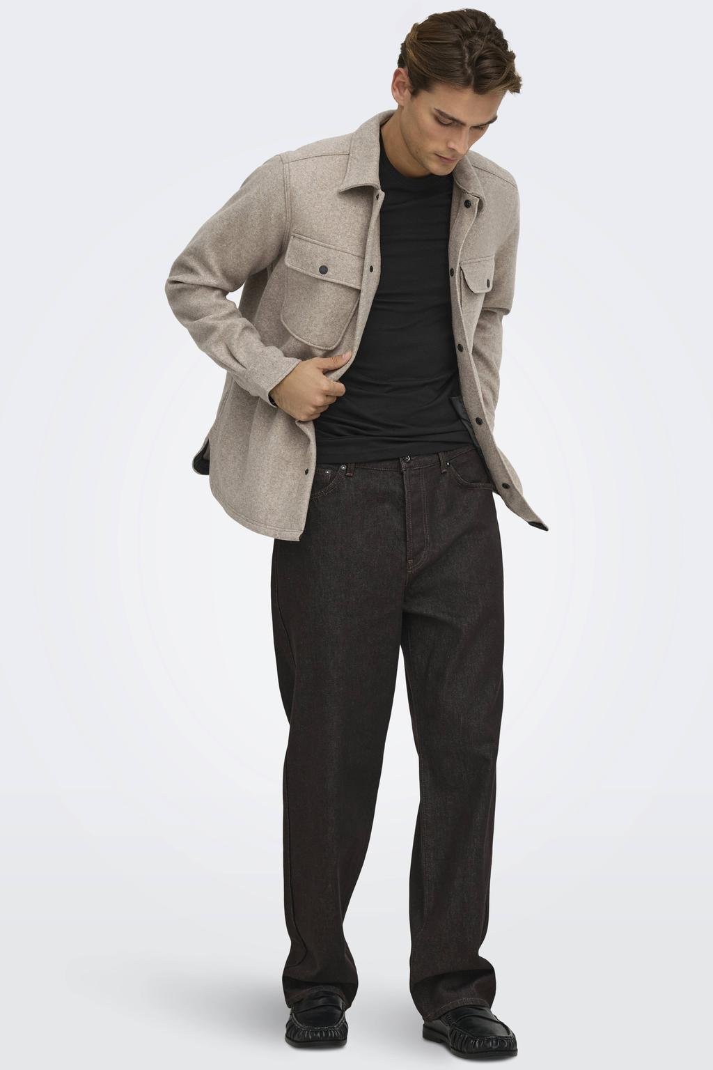 ONLY & SONS regular fit overshirt - chinchilla