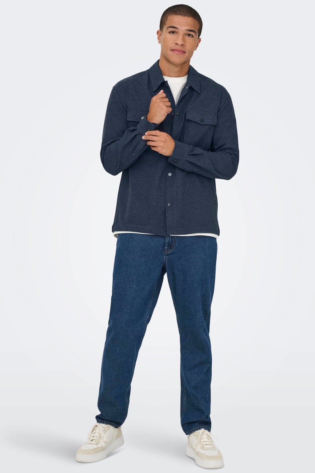 ONLY & SONS regular fit gemêleerd overshirt - blue nights