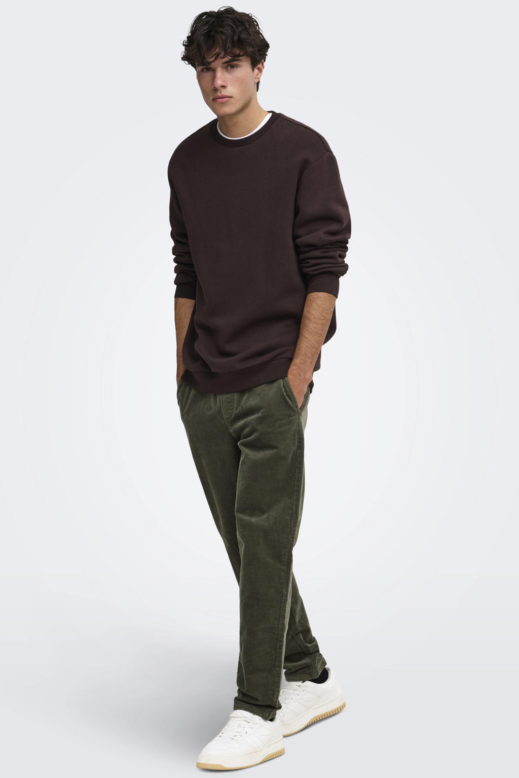 ONLY & SONS corduroy tapered casual broek - donkergroen