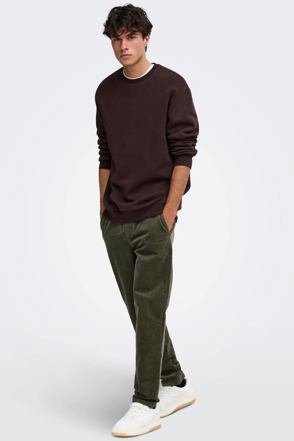 ONLY & SONS corduroy tapered casual broek - donkergroen