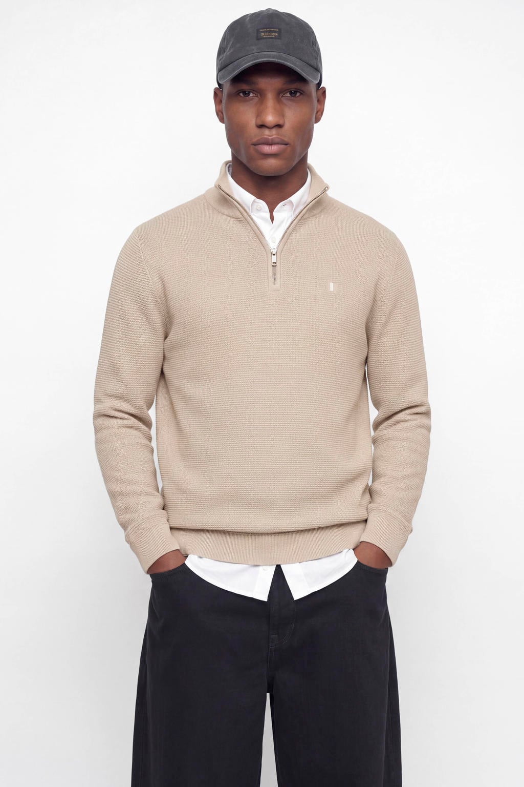 JACK & JONES PREMIUM katoenen regular fit gebreide trui - plaza taupe