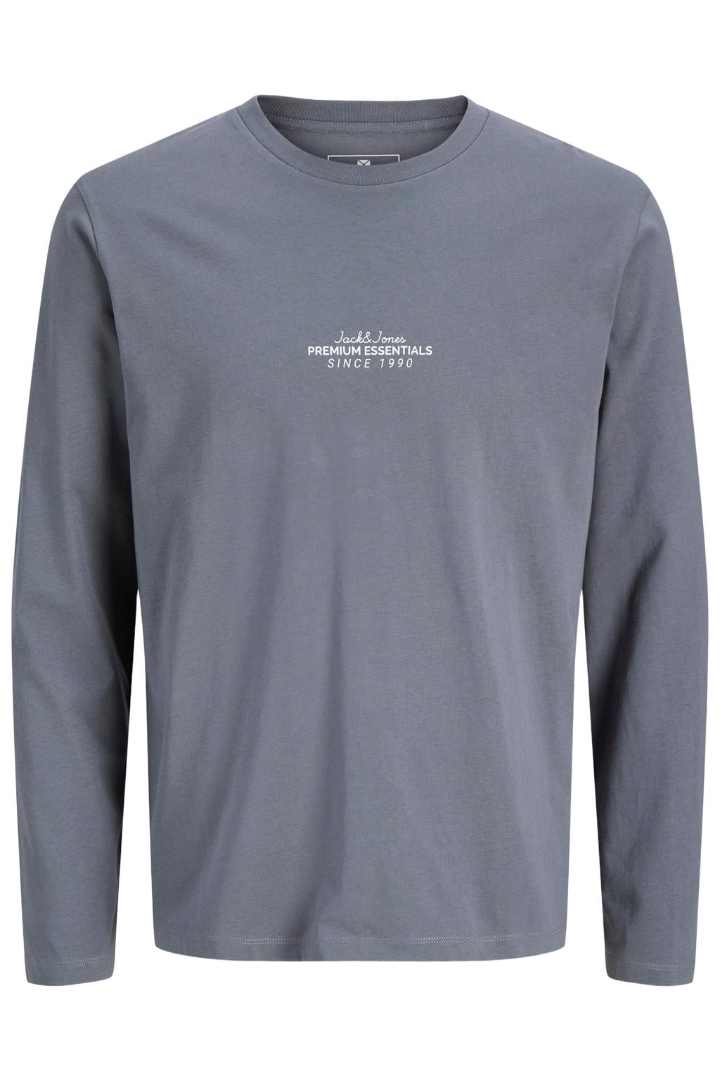 Grijsblauwe heren JACK & JONES PREMIUM regular fit longsleeve van katoen met lange mouwen en ronde hals