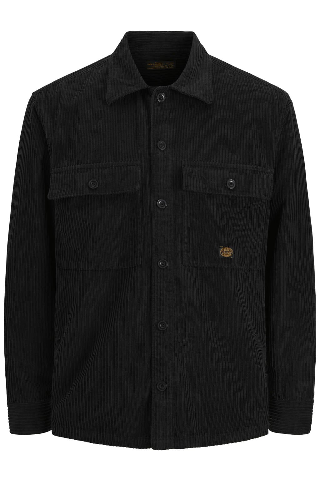 Marineblauw heren JACK & JONES PREMIUM relaxed fit corduroy overshirt met effen, lange mouwen en button down sluiting