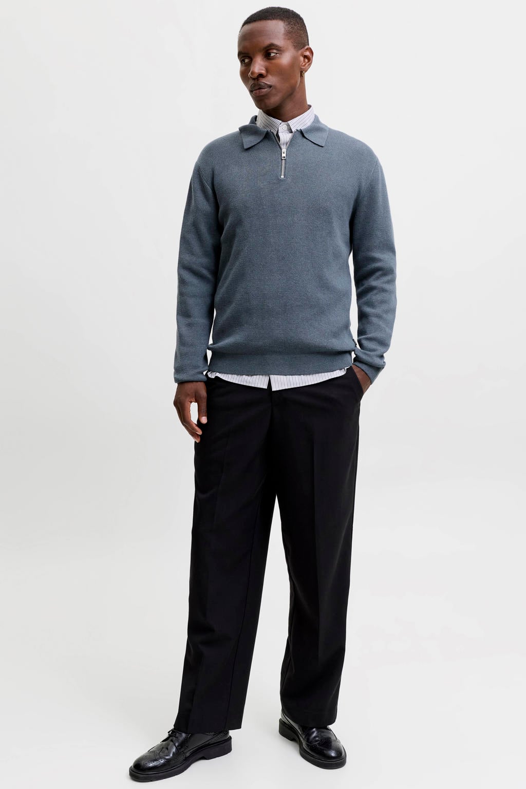 JACK & JONES PREMIUM katoenen relaxed fit gebreide trui - turbulence
