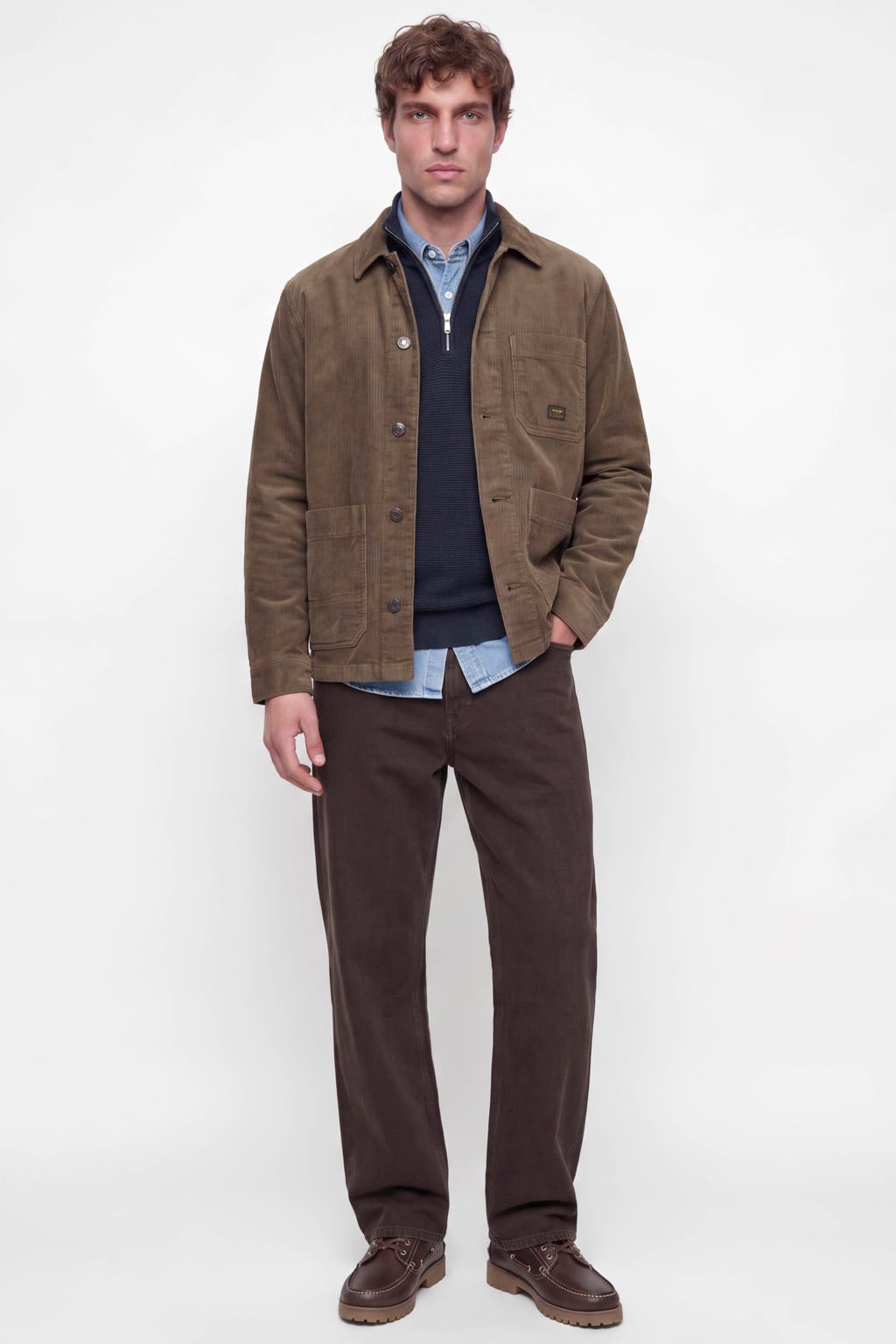 JACK & JONES PREMIUM katoenen regular fit gebreide trui - donkerblauw