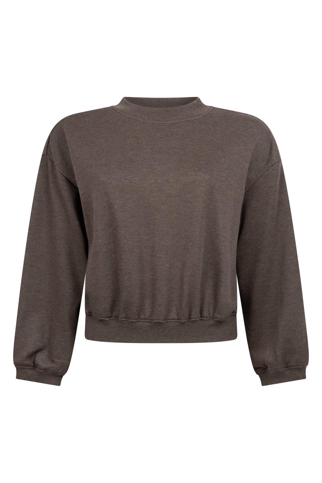 Bruine dames Another-Label cropped trui van polyester met effen, lange mouwen, ronde hals en geribde boorden